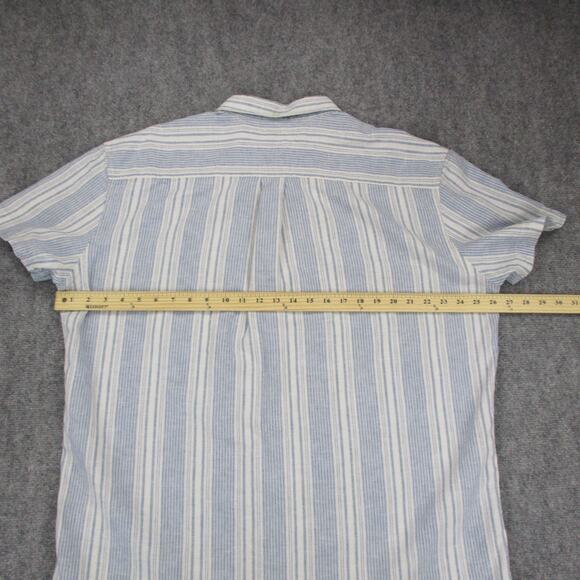 Tommy Hilfiger Shirt Mens 2XL Blue White Striped Linen Blend Short Sleeve Button - Picture 4 of 16